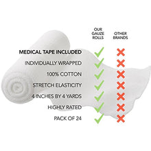 Load image into Gallery viewer, Gauze Bandage Rolls with Tape 36-Pack, Stretch Bandage Roll, 4 x 4 Yards Stretched, Breathable White Gauze Bandages, Bulk Gauze Rolls for Home, Gym &amp; Office Use, Absorbent Bandage Rolls
