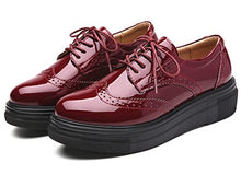 Load image into Gallery viewer, DADAWEN Women's Platform Lace-Up Comfort Wingtips Square Toe Oxford Shoes Brogues Red US Size 8.5
