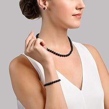 Load image into Gallery viewer, THE PEARL SOURCE 14K Gold 7-7.5mm Round Black Akoya Cultured Pearl Necklace, Bracelet &amp; Earrings Set in 17" Princess Length for Women
