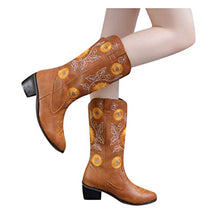 Load image into Gallery viewer, Padaleks Women's Wide Calf Knee High Pull On Fall &amp; Winter Boots Low Heels Retro Pointed Toe Embroidered Short Bootie Work Boot
