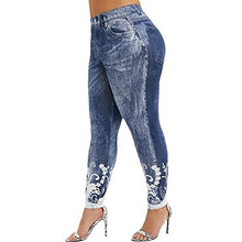 Load image into Gallery viewer, Aniywn Jean Leggings for Women Printed High Waisted Capri Cropped Yoga Pants Stretch Jean Look Denim Fitness Tights
