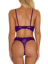 Load image into Gallery viewer, Kaei&amp;Shi Sexy Lingerie for Women,Floral Lace Lingerie Set,Two Piece Sheer Matching Bra and Panty Set Boudoir Purple Medium
