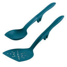 Load image into Gallery viewer, Rachael Ray Tools and Gadgets Flexi Turner and Scraping Spoon Set / Cooking Utensils - 2 Piece, Teal Blue
