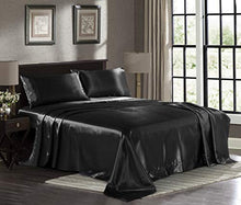 Load image into Gallery viewer, Satin Sheets Queen [4-Piece, Black] Hotel Luxury Silky Bed Sheets - Extra Soft 1800 Microfiber Sheet Set, Wrinkle, Fade, Stain Resistant - Deep Pocket Fitted Sheet, Flat Sheet, Pillow Cases
