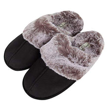Load image into Gallery viewer, Jessica Simpson Women's Comfy Faux Fur House Slipper Scuff Memory Foam Slip on Anti-Skid Sole, Black, Small
