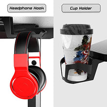 Load image into Gallery viewer, Vitesse 55 inch Gaming Desk Racing Style Computer Desk with Free Mouse pad, T-Shaped Professional Gamer Game Station with USB Gaming Handle Rack, Cup Holder &amp; Headphone Hook (Black)
