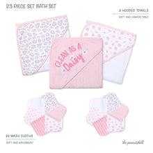 Load image into Gallery viewer, The Peanutshell Hooded Bath Towel and Wash Cloth Set for Baby Girls - 23 Piece Gift Set - Pink Floral &amp; Cheetah Print
