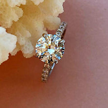 Load image into Gallery viewer, Swarovski Zircon 2 Ct Round-Cut Halo Bridal Ring 925 Silver Accented Brilliant Solitaire Engagement Ring (Silver, 7)

