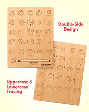 Load image into Gallery viewer, Coogam Wooden Letters Practicing Board, Double-Sided Alphabet Tracing Tool Learning to Write ABC Educational Toy Game Fine Motor Montessori Gift for Preschool 3 4 5 Years Old Kids
