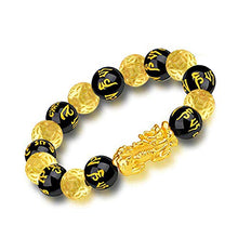 Load image into Gallery viewer, Chinese Feng Shui Bracelet 12 mm Feng Shui Black Obsidian Wealth Bracelet Elastic Wealth Bracelet with Pi Xiu Pi Yao for Attracting Good Luck and Wealth（J 12mm）
