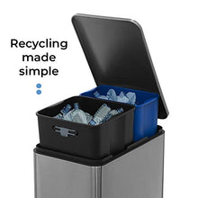 Load image into Gallery viewer, Home Zone Living 13 Gallon Kitchen Trash Can, Dual Compartment Recycle Combo, Slim Stainless Steel, 50 Liter
