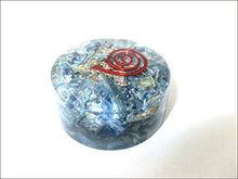 Load image into Gallery viewer, Jet Blue Kyanite Orgone Tower Buster Orgonite Piezo Electric EMF Protection Generator Frequency Ions Tested Cloud Chem Buster 40 Page Jet International Crystal Therapy Booklet
