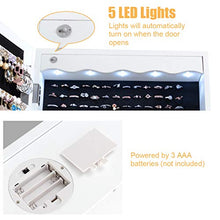 Load image into Gallery viewer, CHARMAID 5 LEDs Mirror Jewelry Armoire Wall Door Mounted, Lockable Jewelry Cabinet with 6 Drawers and Full Length Mirror, Large Capacity Jewelry Organizer Storage Jewelry Box with Drawers (White)
