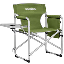 Load image into Gallery viewer, FUNDANGO Portable Lightweight Folding Camping Director Chair with Side Table Oversized Camp Chair Aluminum Fold Up Chair Heavy Duty Holds up to 300lbs, Green, 19" D x 25.2" W x 34.5" H

