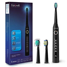 Load image into Gallery viewer, Fairywill Electric Toothbrush Powerful Sonic Cleaning - ADA Accepted Rechargeable Toothbrush with Timer, 5 Modes, 3 Brush Heads, 4 Hr Charge Last 30 Days Whitening Toothbrush for Adults and Kids Black
