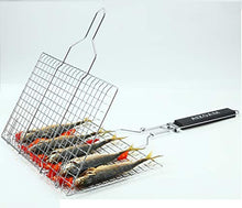 Load image into Gallery viewer, AIZOAM Portable Stainless Steel BBQ Barbecue Grilling Basket for Fish,Vegetables, Shrimp,and Small Flat Sea Food .Great Useful BBQ Tool.-【Bonus Additional Sauce Brush and 50 Natural Bamboo Skewers 】
