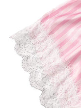 Load image into Gallery viewer, SheIn Women's Sheer Lace Bralette and Striped Shorts Pajama Lingerie Set with Robe Pink Large
