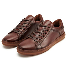 Load image into Gallery viewer, Men's Fashion Casual Genuine Leather Sneaker Shoes Arkbird Original Design Plain Toe Lace Up Rubber Sole Walking Shoes for Men Size 9.5
