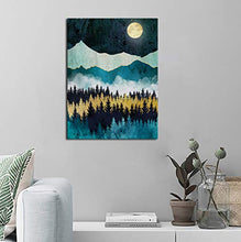 Load image into Gallery viewer, Mountain Forest Wall Art Moon Night Nature Canvas Artwork Modern Nordic Landscape Canvas Pictures for Bathroom Bedroom Living Room Kitchen Office Home Decoration Framed Ready to Hang 12" x 16"
