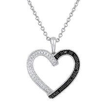 Load image into Gallery viewer, Pipa Bella 925 Sterling Silver Vintage Silhouette Wrap Heart Pendant with Natural Diamonds and Treated Black Diamonds. Pendant Necklaces for Women Girls 1/4cttw (IJ - I2 I3)
