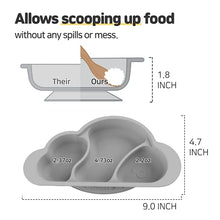 Load image into Gallery viewer, Mother's Corn Suction Plate for Baby | Divided Food-Grade 100% Silicone Feeding Bowls and Dishes for Kids, Infants &amp; Toddlers - BPA-FREE, Microwave, Dishwasher &amp; Oven Safe | Cloud design | Grey
