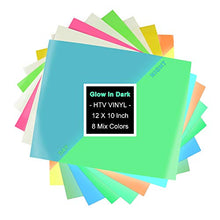 Load image into Gallery viewer, KISSWILL Heat Transfer Vinyl Glow in The Dark Iron on Vinyl - 8 Pack 12" X 10" Luminous HTV Vinyl Bundle Sheet for T-Shirts
