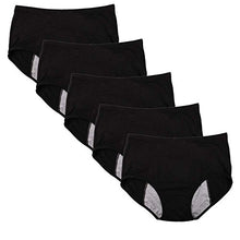 Load image into Gallery viewer, Bamboo Viscose Fiber Brief Menstrual Leakproof Panties US Size L/7 Black-5 Packs
