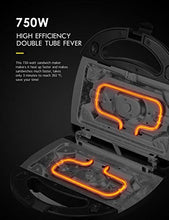 Load image into Gallery viewer, Yabano Sandwich Maker, Waffle Maker, Sandwich Grill, 3-in-1 Detachable Non-stick Coating, LED Indicator Lights, Cool Touch Handle, Anti-Skid Feet, Black
