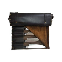 Load image into Gallery viewer, chef knife bag |Travel-Friendly Chef Knife Wrap Bag | Genuine Leather Knife Roll | Storage Bag Handles Carry Case Kitchen | travel bag knives holder | for professional Chefs | KB002 (DARK BROWN)
