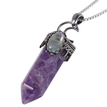 Load image into Gallery viewer, TUMBEELLUWA Pack of 2 Natural Crystal Stone Pendant Necklace with Chain for Men and Women, Energy Hexagonal Crystal Point Pendulum for Dowsing Divination, Amethyst+Black Obsidian

