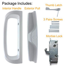 Load image into Gallery viewer, Patio Door Handle Set + Mortise Lock 45° Perfect Replacement for Sliding Glass Door Fits 3-15/16” Screw Hole Spacing, Non-keyed with Mortise Latch Locks,White Diecast,Reversible Design(Non-Handed)
