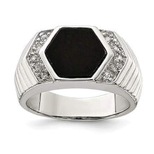 Load image into Gallery viewer, 925 Sterling Silver Mens Cubic Zirconia Cz Black Onyx Band Ring Size 10.00 Man Fine Jewelry For Dad Mens Gifts For Him
