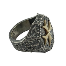 Load image into Gallery viewer, Knights Templar Maltese Cross Mens Ring Fleur De Lis Silver 925 and 10K Gold Masonic Jewelry
