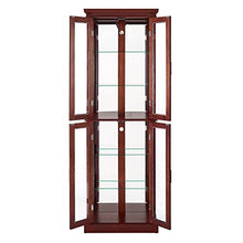 Load image into Gallery viewer, GOOD &amp; GRACIOUS 4 Door Curio Cabinet with Lights, Tempered Glass Adjustable Shelves, and Mirrored Back, Walnut
