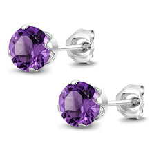 Load image into Gallery viewer, Gem Stone King Sterling Silver Round Purple Amethyst Women's Stud Earrings 6mm 1.50 Carat Total Weight
