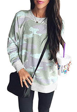 Load image into Gallery viewer, BTFBM Women Camouflage Print Long Sleeve Crew Neck Loose Fit Casual Sweatshirt Pullover Tops Shirts (Light Green, Large)
