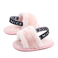 Load image into Gallery viewer, Meckior Infant Baby Girls Sandals Faux Fur Slides with Elastic Back Strap Flats Slippers Princess Dress First Walker Moccasins Shoes
