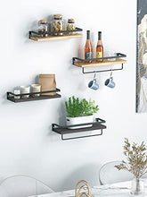 Load image into Gallery viewer, AMADA HOMEFURNISHING Floating Shelves, Bathroom Shelf with Towel Bar, Wall Shelves for Bathroom/Living Room/Kitchen/Bedroom, Light Brown Shelves 2 Sets - AMFS01
