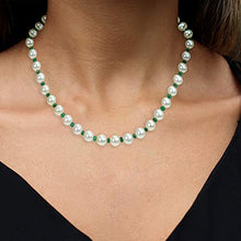 Load image into Gallery viewer, Emerald Green Gemstone Necklace Freshwater Cultured White Pearl Necklace 14K Yellow Gold Jewelry

