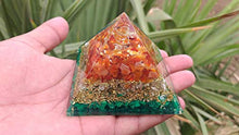 Load image into Gallery viewer, Orgonite Pyramid For Healing Heart | Red Carnelian | Crystal Quartz | Malachite | Orgone Pyramid For EMF Protection | Crystal Chakra Stone By Orgonite Shop
