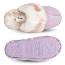 Load image into Gallery viewer, Jessica Simpson Women's Comfy Faux Fur House Slipper Scuff Memory Foam Slip on Anti-skid Sole, Lilac, Large
