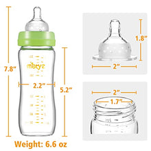 Load image into Gallery viewer, Matyz Glass Breastmilk Baby Feeding Bottle with Nipple, 4 Pack, 8 oz Slim and Light Bottle Easy to Hold, Food Grade Borosilicate Glass, Wide Neck Easy to Clean, BPA Free (Green Lids)
