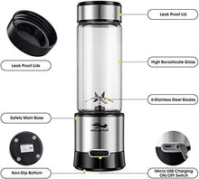 Load image into Gallery viewer, Portable Blender, GOLDFOX USB Rechargeable Personal Blender for Shakes and Smoothies, 15oz Detachable Portable Juicer Cup Small Fruit Juice Mixer for Travel, Gym, Office etc. FDA BPA Free (with Brush)
