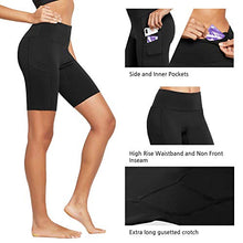 Load image into Gallery viewer, BALEAF Women's 8" Compression High Waist Biker Yoga Shorts Workout Seamless Front Luxury Pocketed Shorts Black Size M
