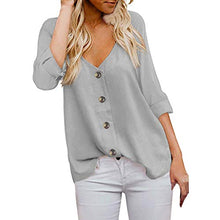 Load image into Gallery viewer, TUU Fashion Women's 3/4 Sleeve V Neck Button Down Shirts Casual Tops Blouses Gray

