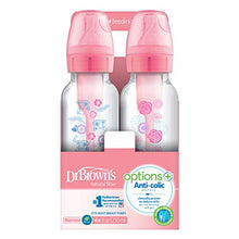 Load image into Gallery viewer, Dr. Brown's Options+ Baby Bottles, 8 oz/250ml, Narrow Bottle, Pink Floral Designs, 4 Pack
