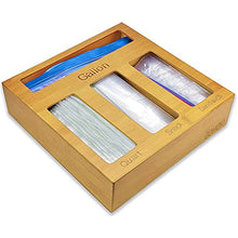 Load image into Gallery viewer, GoHoKi Ziplock Bag Storage Organizer for Kitchen Drawer, Bamboo Food Storage Ziploc Bags Baggie Organizer, Plastic Bag Holder Organizer and Dispenser for Sandwich Gallon Snack Quart Bag
