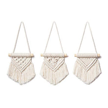 Load image into Gallery viewer, Mkono Macrame Wall Hanging Set of 3 Cute Macrame Holiday Ornaments Boho Art Woven Decor for Nursery Apartment Bedroom Living Room Dorm Home Office Handmade Gifts Idea, Mini Size 3.5''W x 4''H
