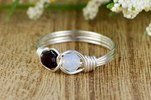 Load image into Gallery viewer, Any Two Crystals Birthstones Infinity Symbol Ring in Sterling Silver or 14kt Yellow or Rose Gold Filled Handmade Wire Wrapped Ring- Made to size 4-14
