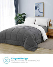 Load image into Gallery viewer, Equinox All-Season Charcoal Grey/White Quilted Comforter - Goose Down Alternative - Reversible Duvet Insert Set - Machine Washable - Plush Microfiber Fill (350 GSM) (Queen 88 x 88 Inches)
